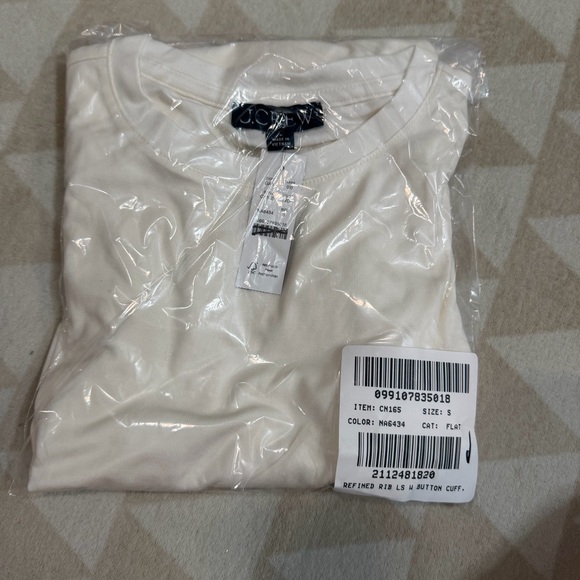 J crew Refined rib long-sleeve T-shirt with button cuffs ivory - Picture 2 of 2